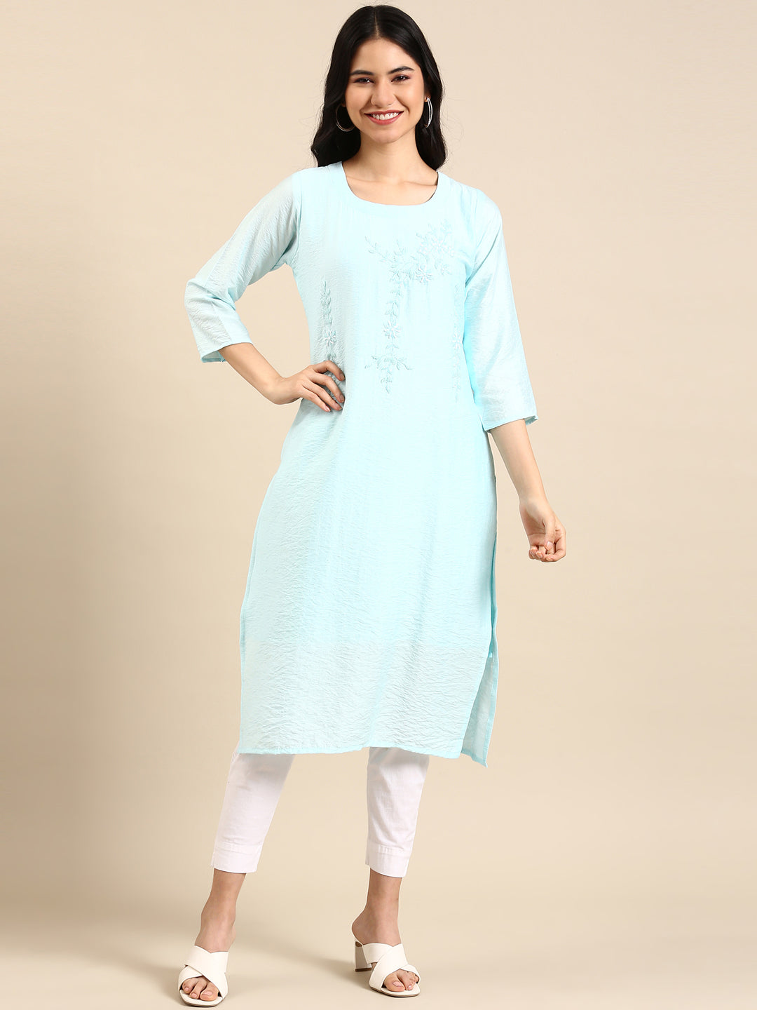 Women's Blue Solid Straight Kurta