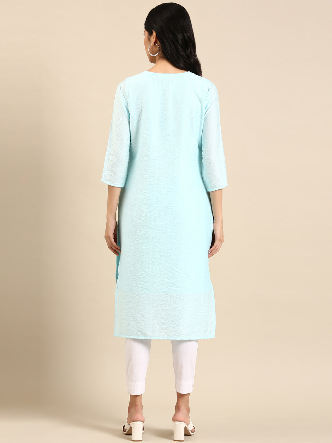 Women's Blue Solid Straight Kurta