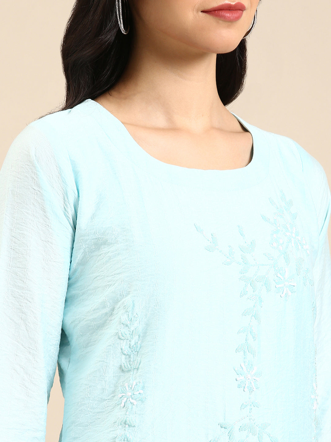 Women's Blue Solid Straight Kurta