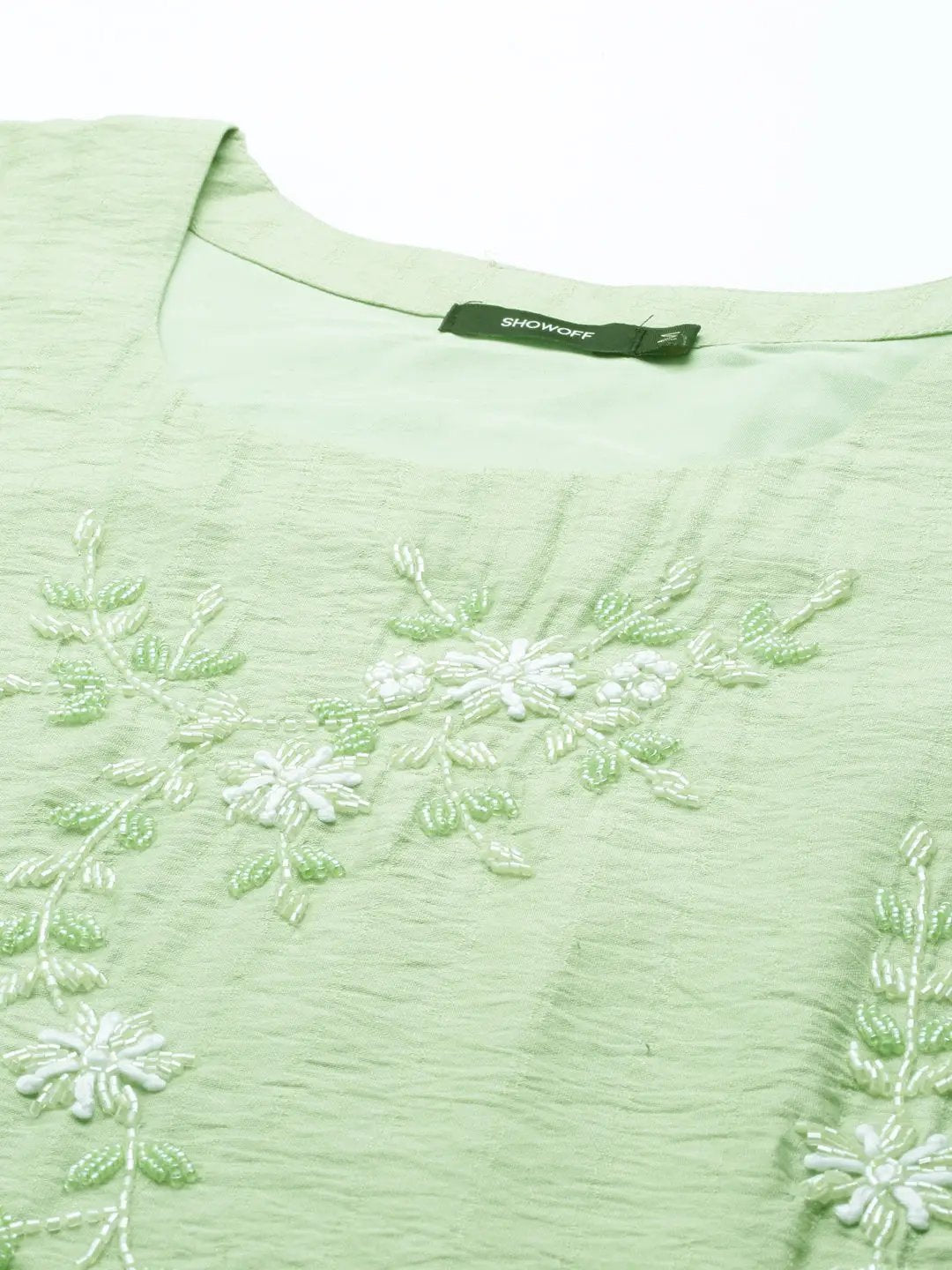 Women's Green Embellished Straight Kurta