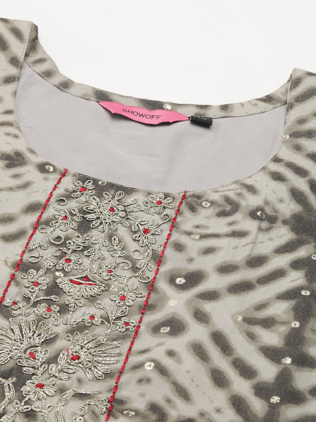 Women's Grey Dyed Thread Work Chanderi Cotton Kurta Set