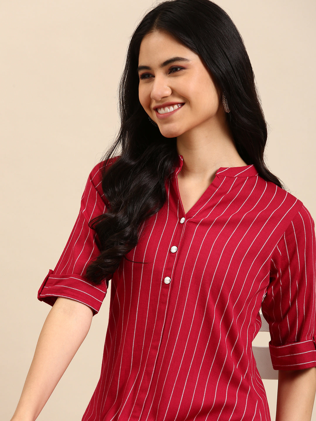 Women's Magenta Striped Kurta Set