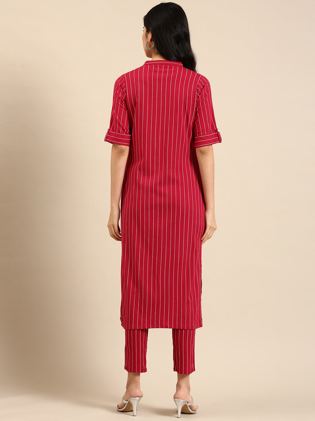 Women's Magenta Striped Kurta Set