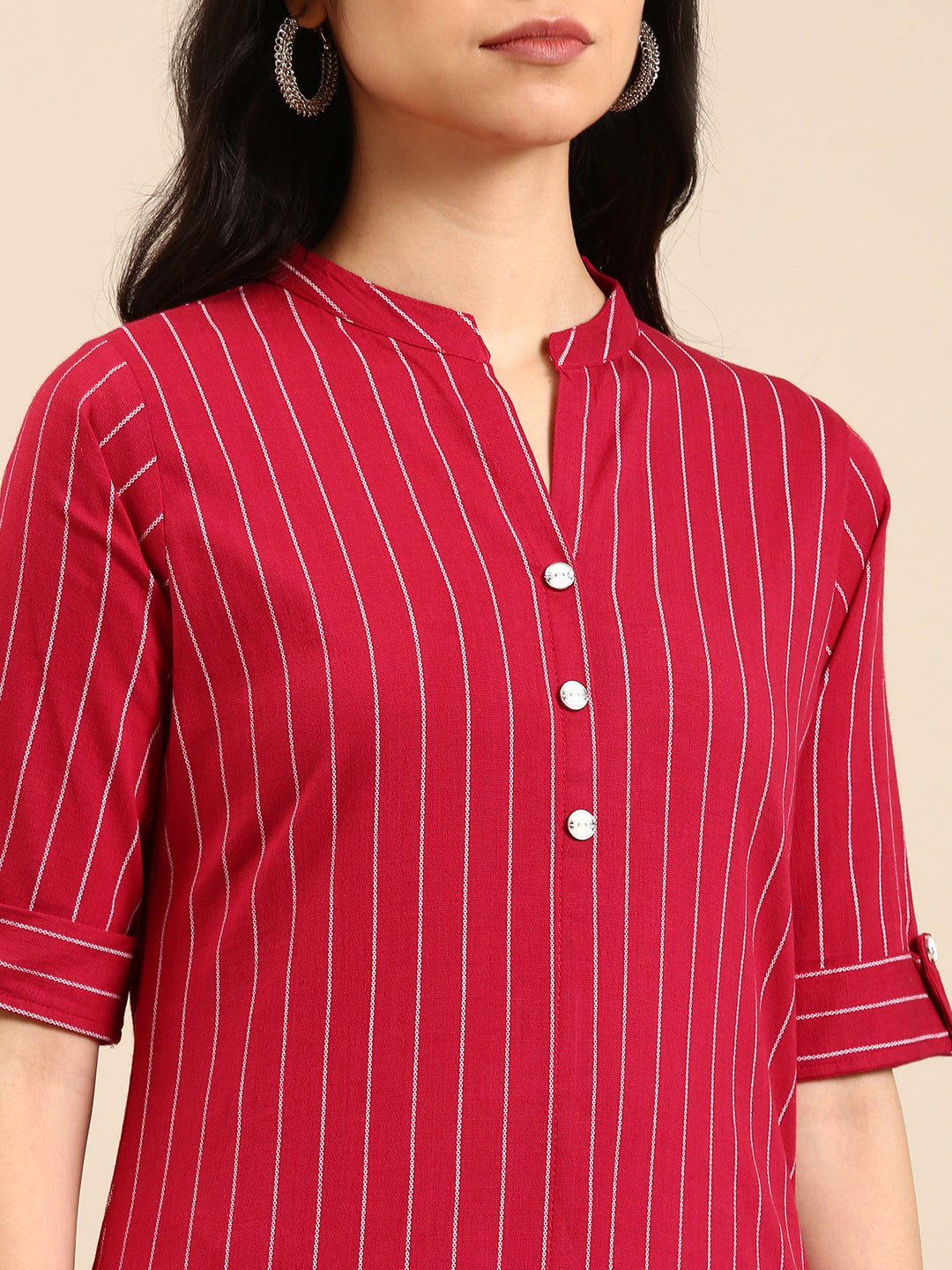 Women's Magenta Striped Kurta Set