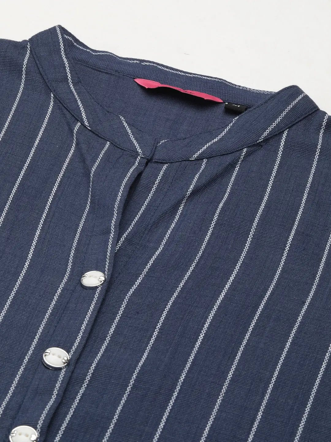 Women's Navy Blue Striped Kurta Set