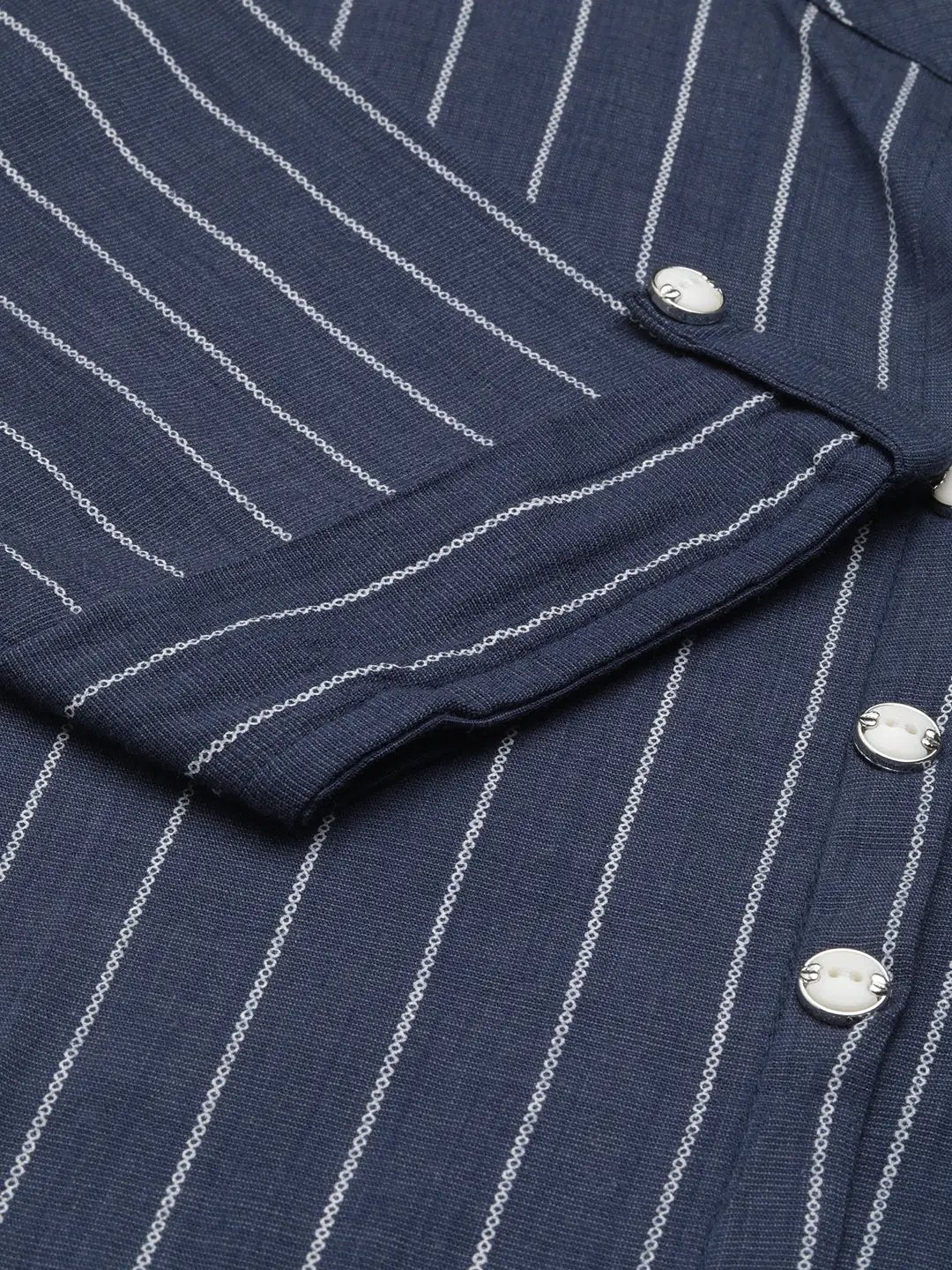 Women's Navy Blue Striped Kurta Set