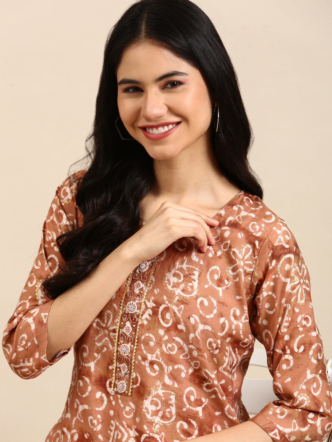 Women's Brown Printed Kurta Set