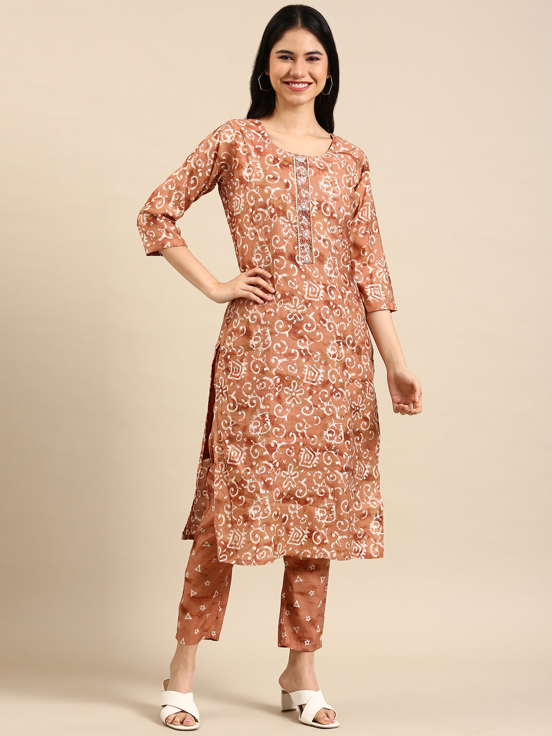 Women's Brown Printed Kurta Set