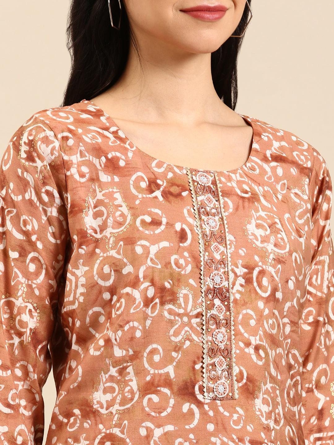 Women's Brown Printed Kurta Set