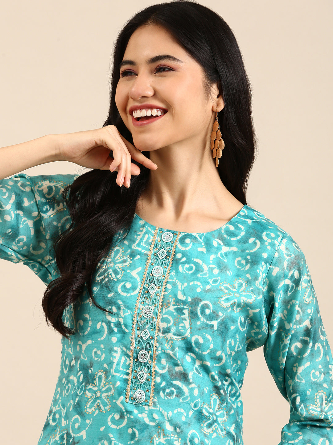 Women's Turquoise Blue Printed Kurta Set