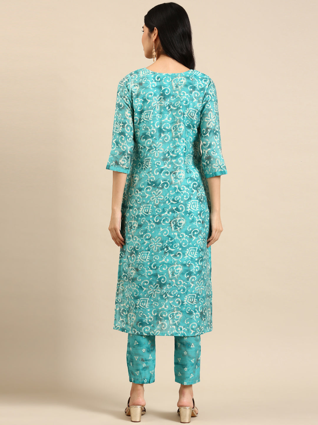 Women's Turquoise Blue Printed Kurta Set