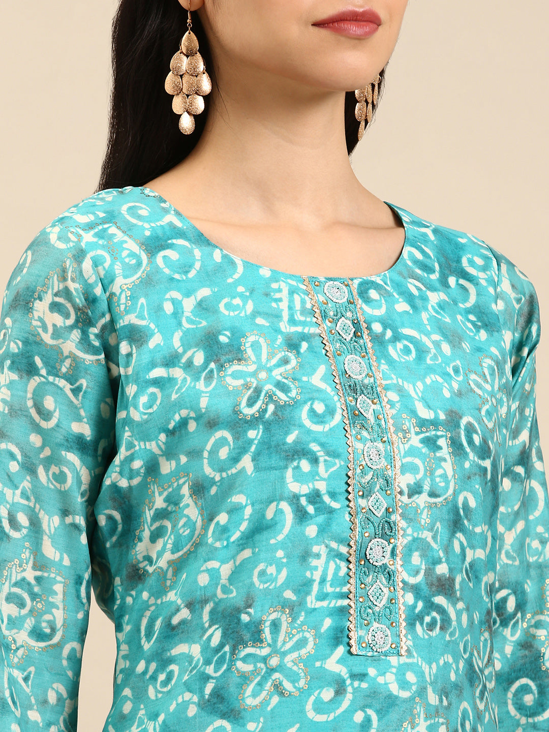 Women's Turquoise Blue Printed Kurta Set