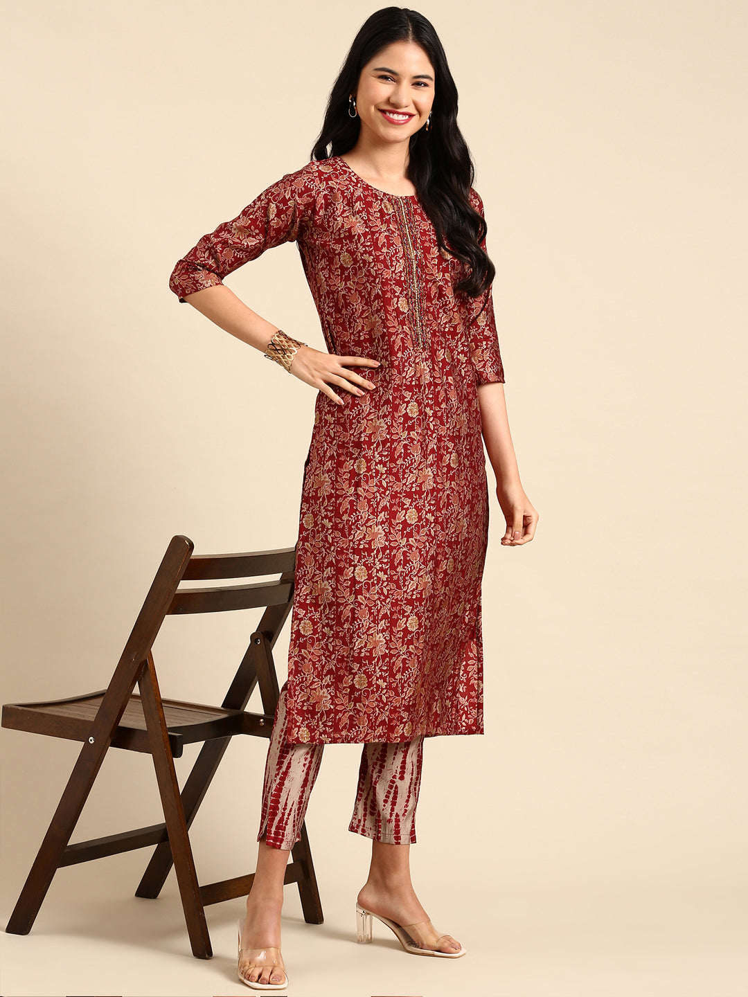 Women's Red Printed Kurta Set