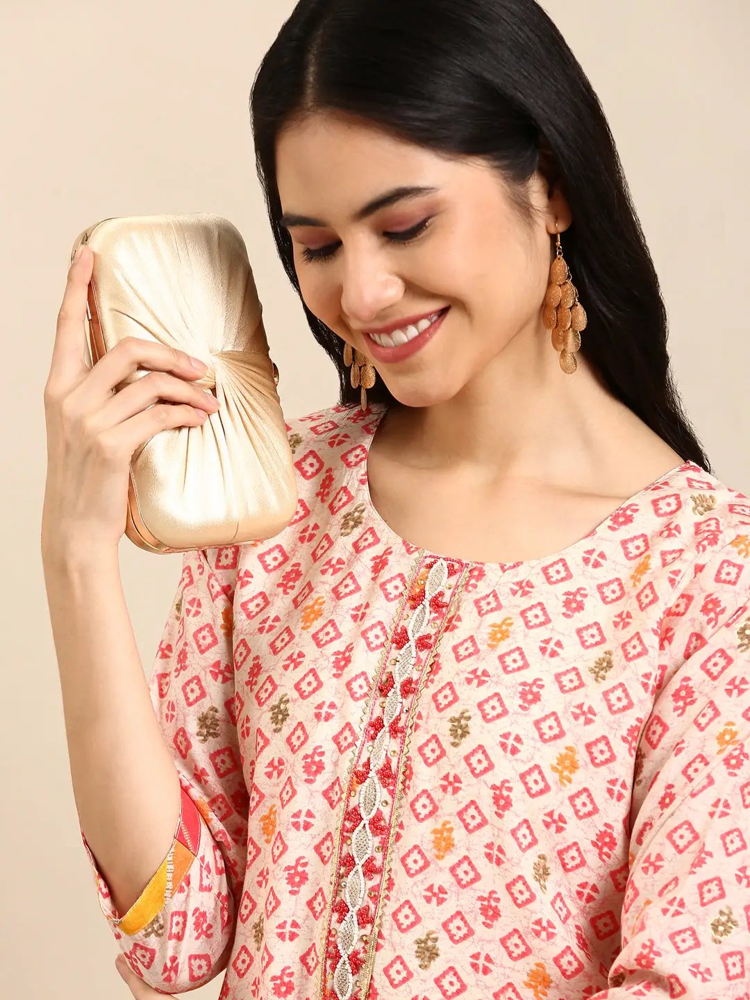 Women's Cream Printed Kurta Set