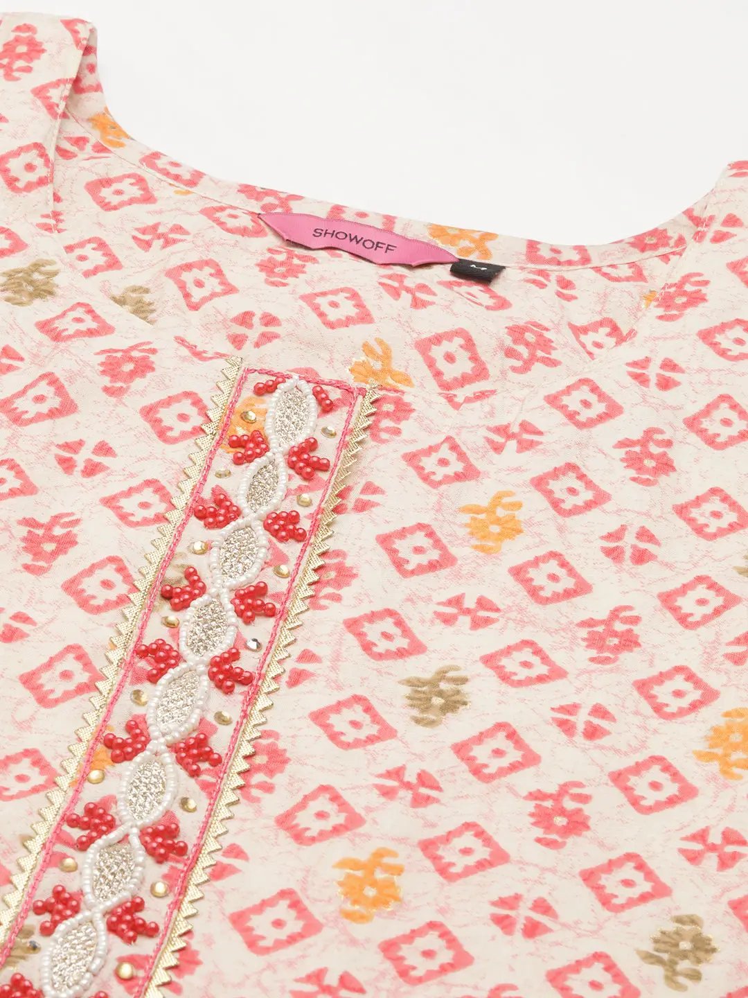 Women's Cream Printed Kurta Set