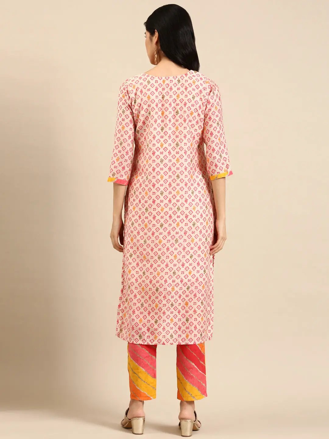 Women's Cream Printed Kurta Set