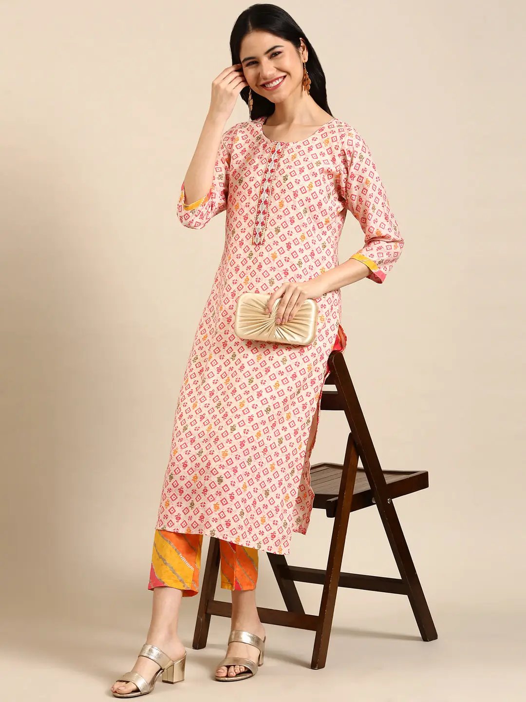 Women's Cream Printed Kurta Set