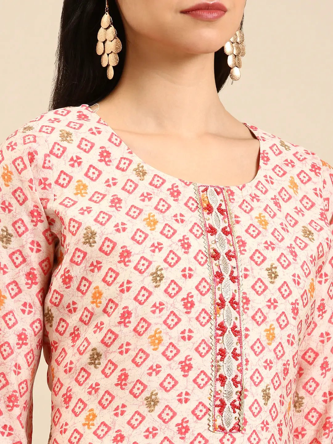 Women's Cream Printed Kurta Set