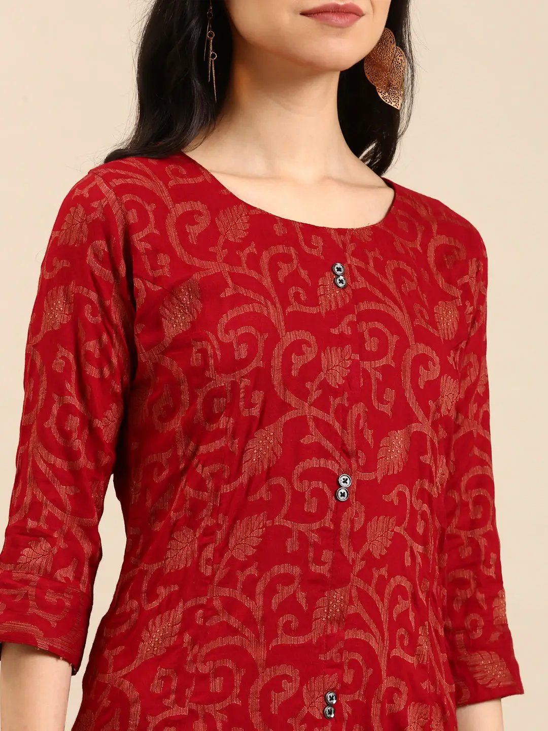 Women's Maroon Solid Straight Kurta