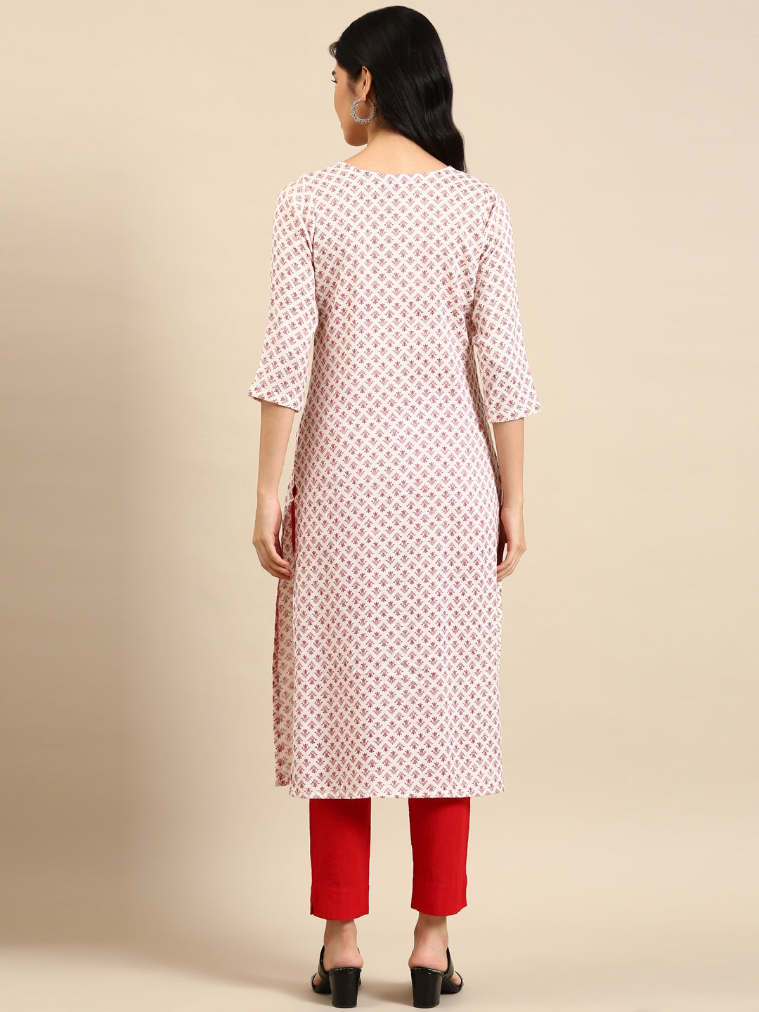 Women's Off White Printed Straight Kurta