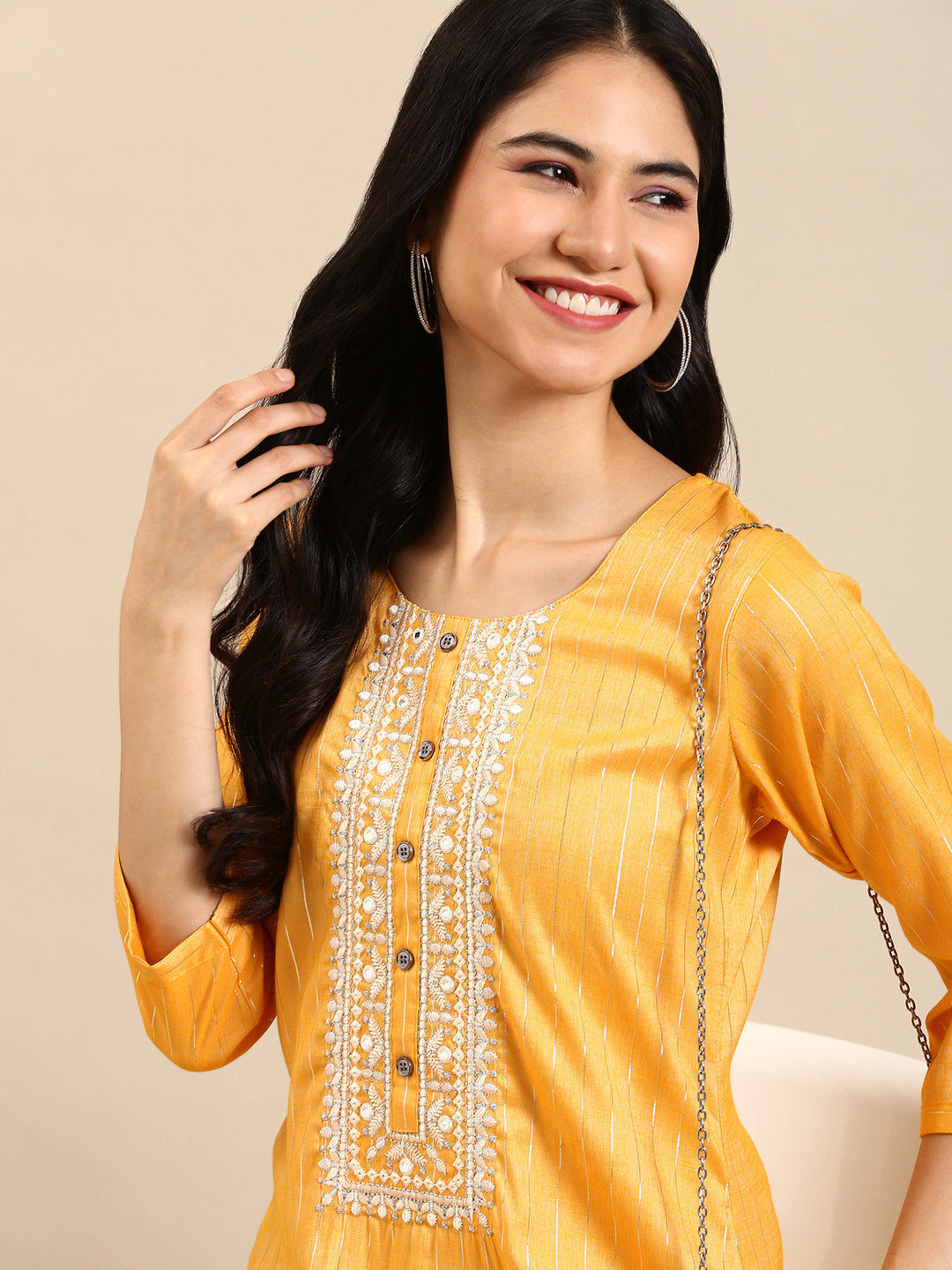 Women's Yellow Printed Straight Kurta