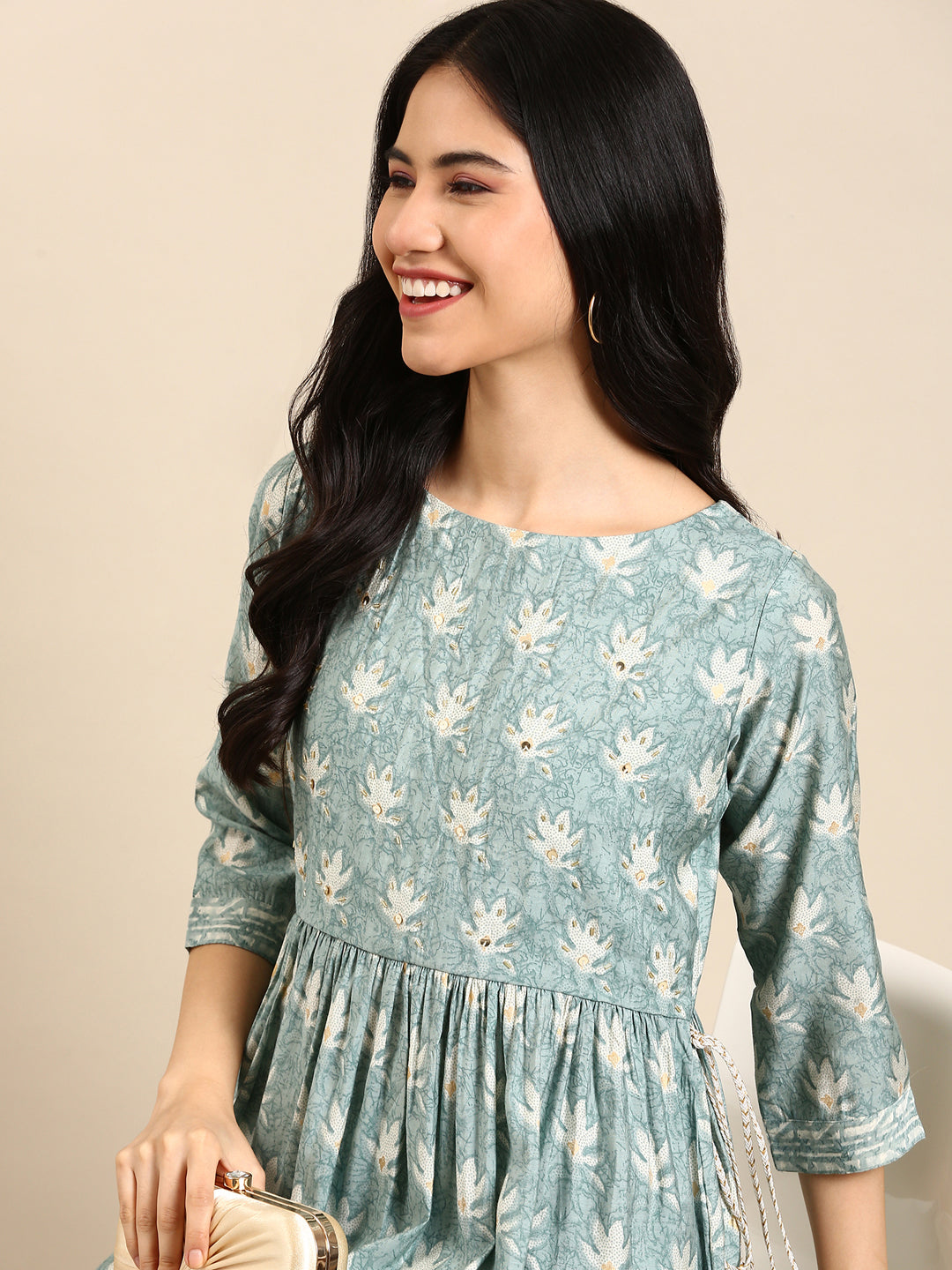 Women's Sea Green Printed Kurta Set