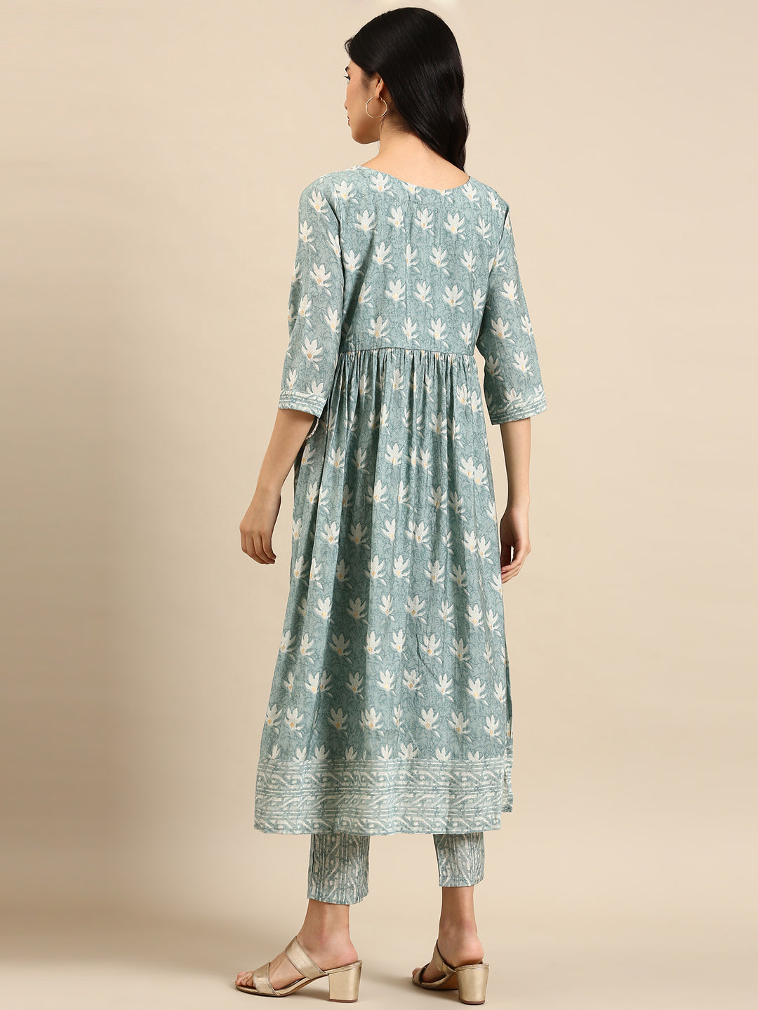 Women's Sea Green Printed Kurta Set