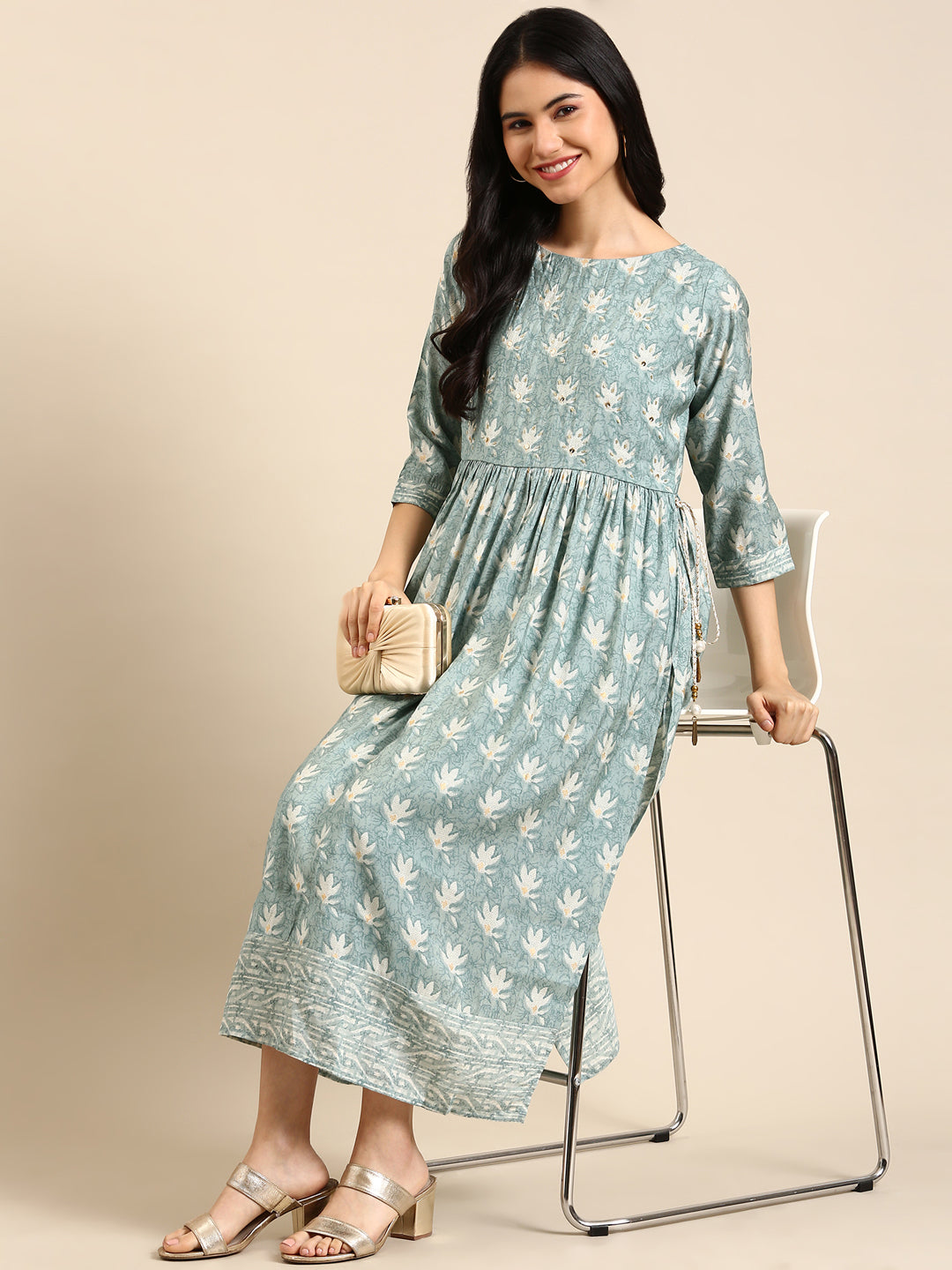 Women's Sea Green Printed Kurta Set