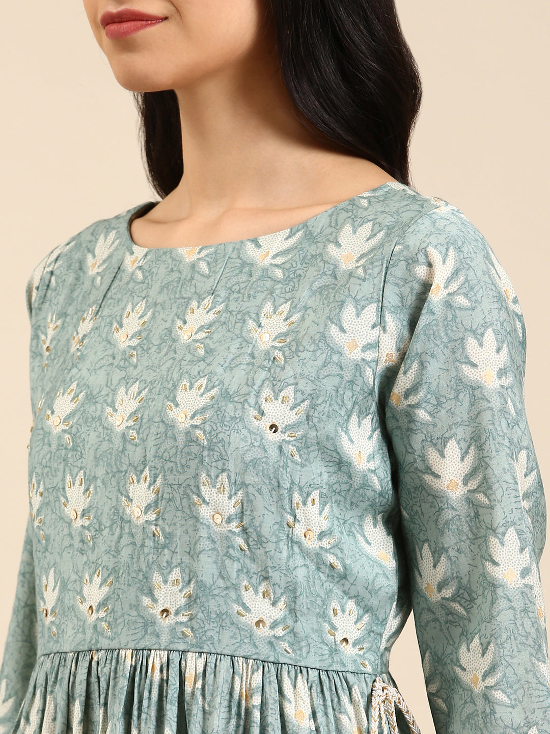 Women's Sea Green Printed Kurta Set