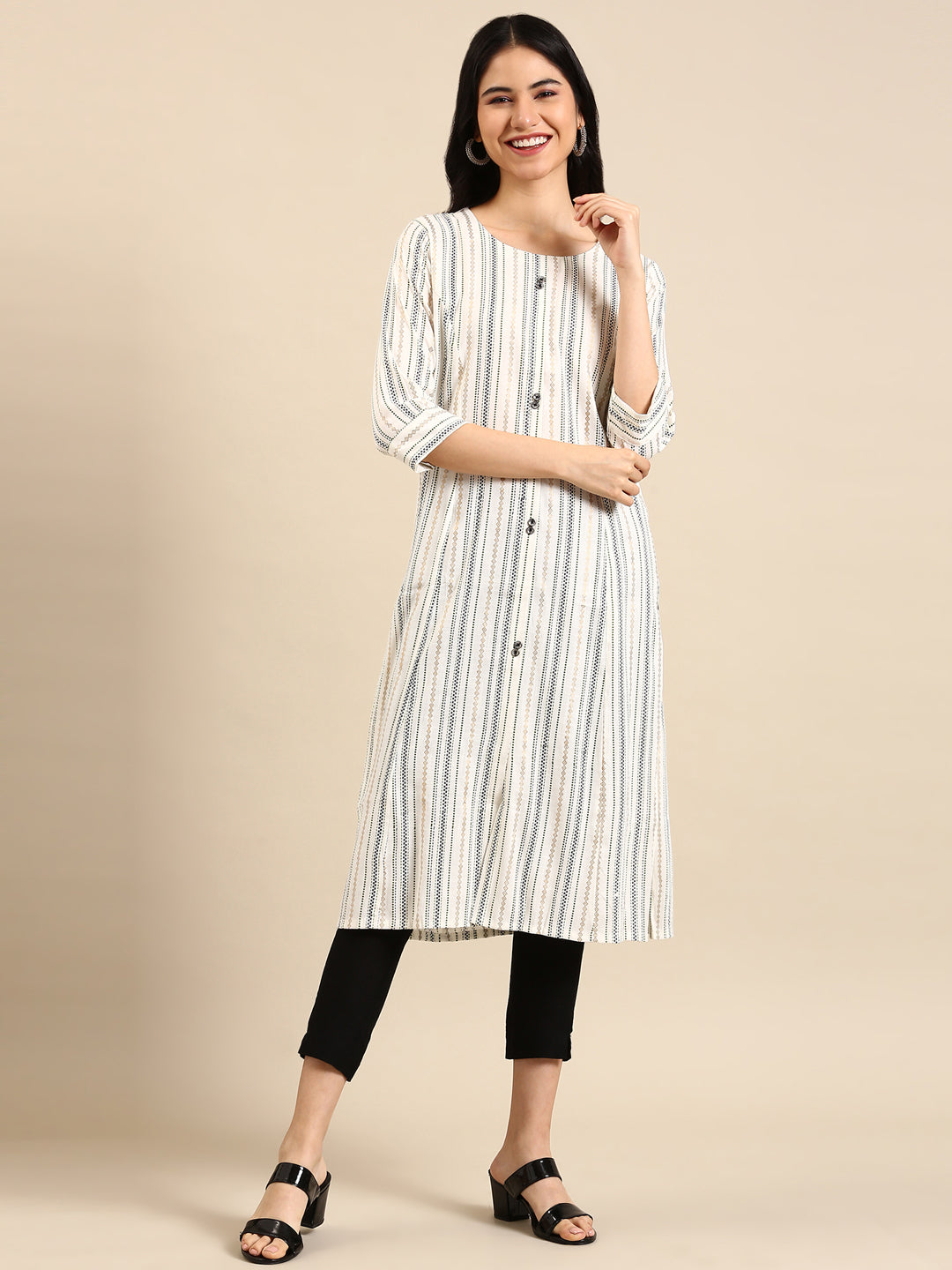 Women's White Printed Straight Kurta