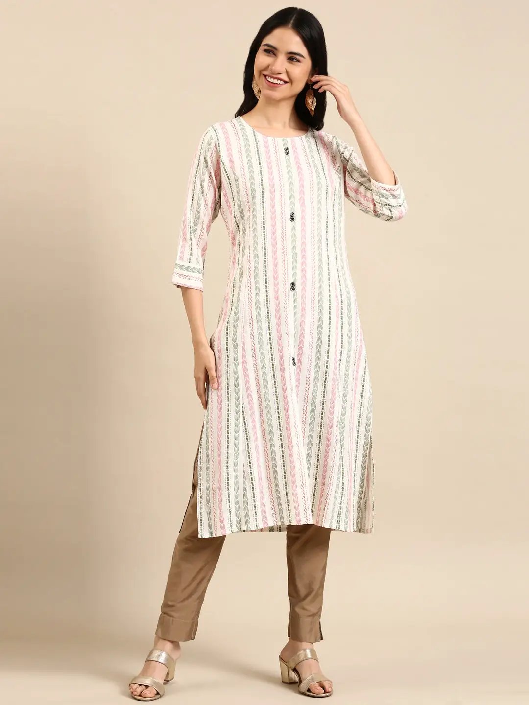 Women's White Printed Straight Kurta