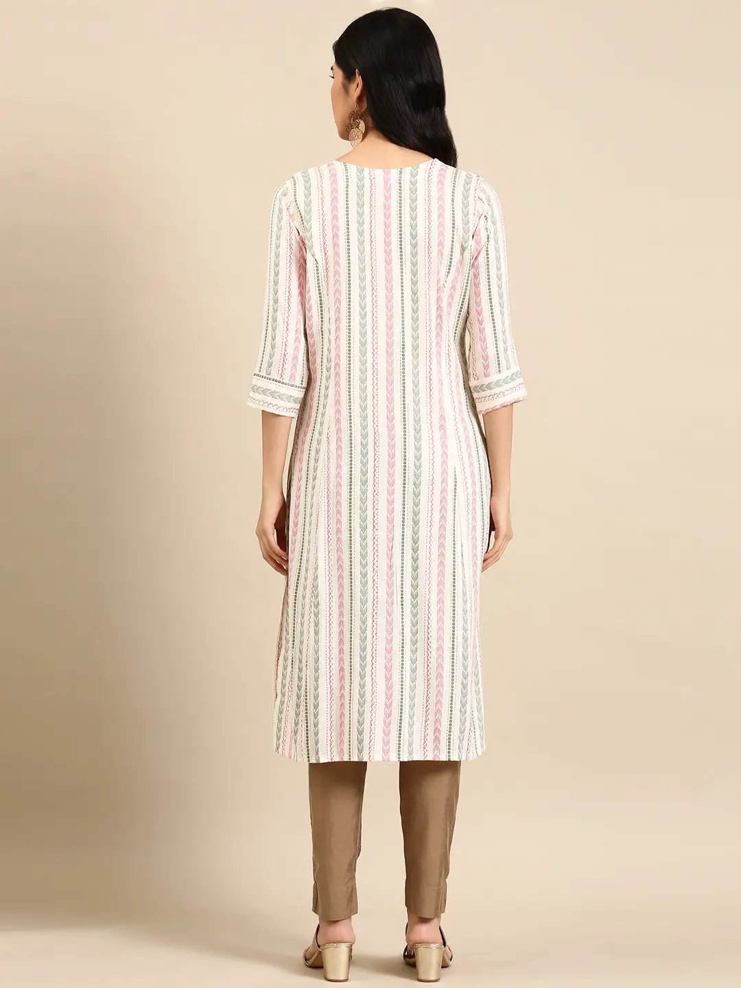 Women's White Printed Straight Kurta