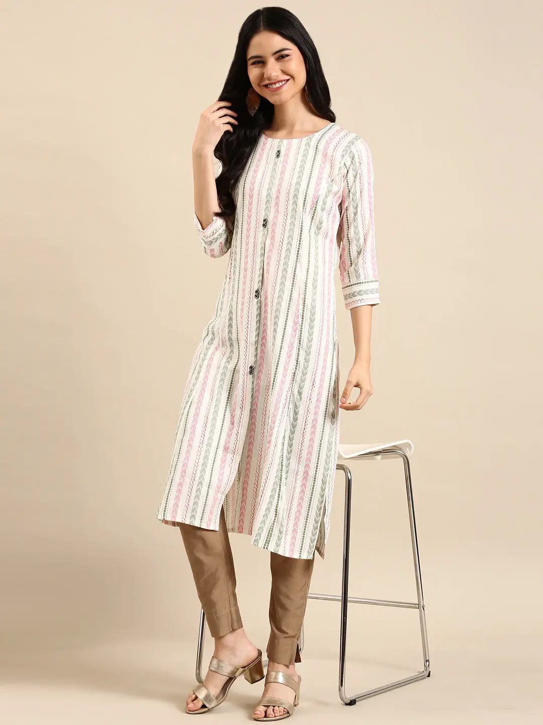 Women's White Printed Straight Kurta