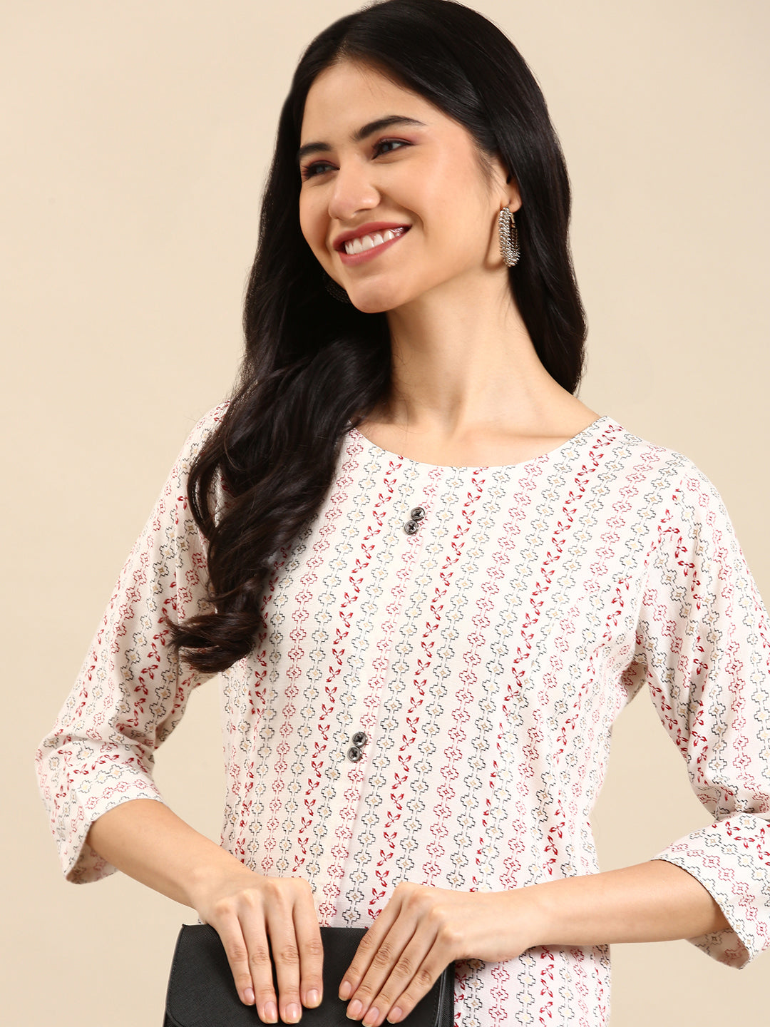 Women's White Printed Straight Kurta