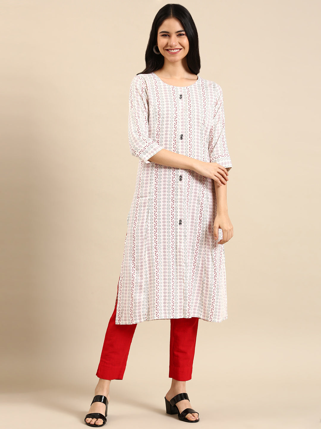 Women's White Printed Straight Kurta