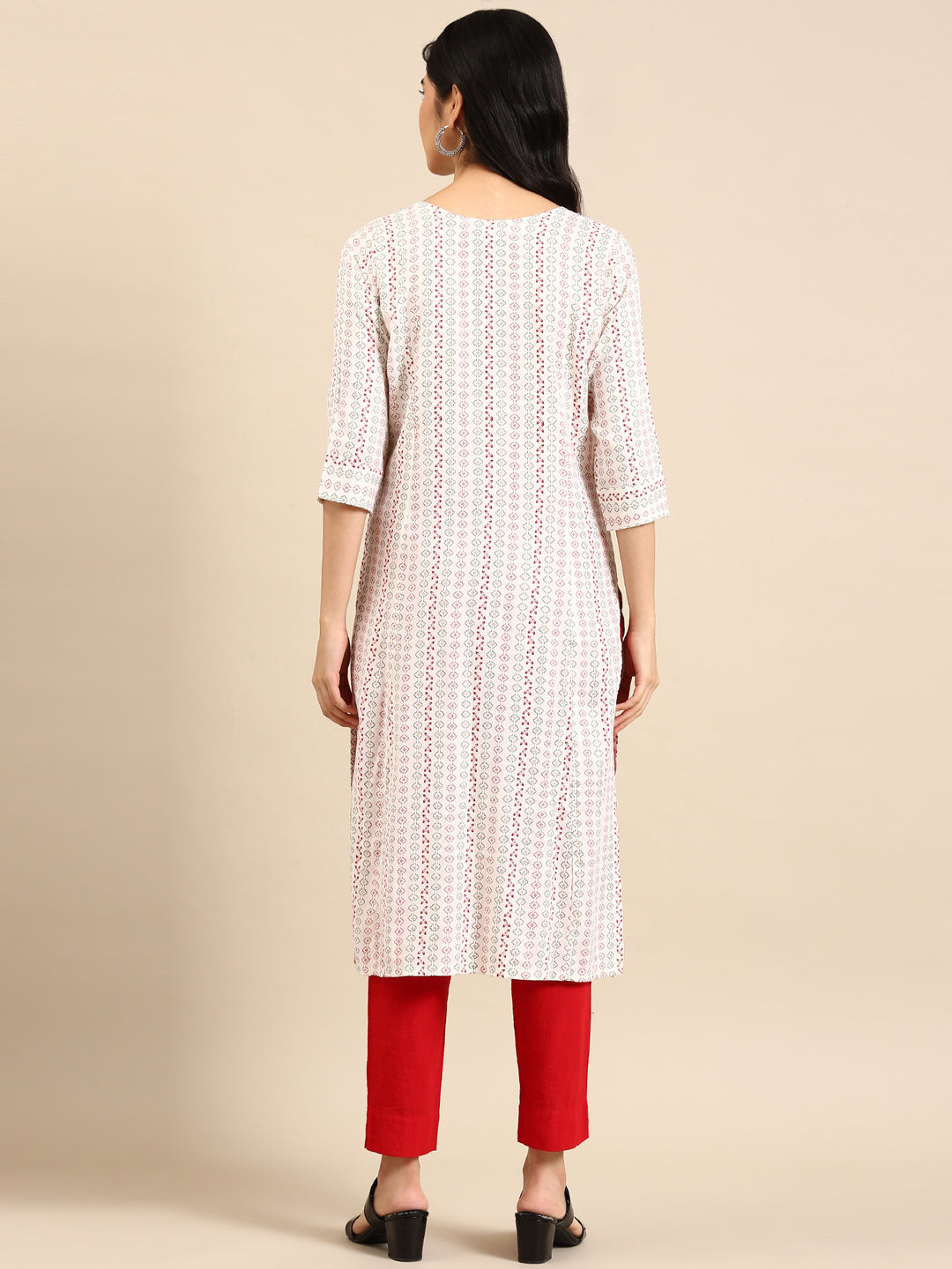 Women's White Printed Straight Kurta