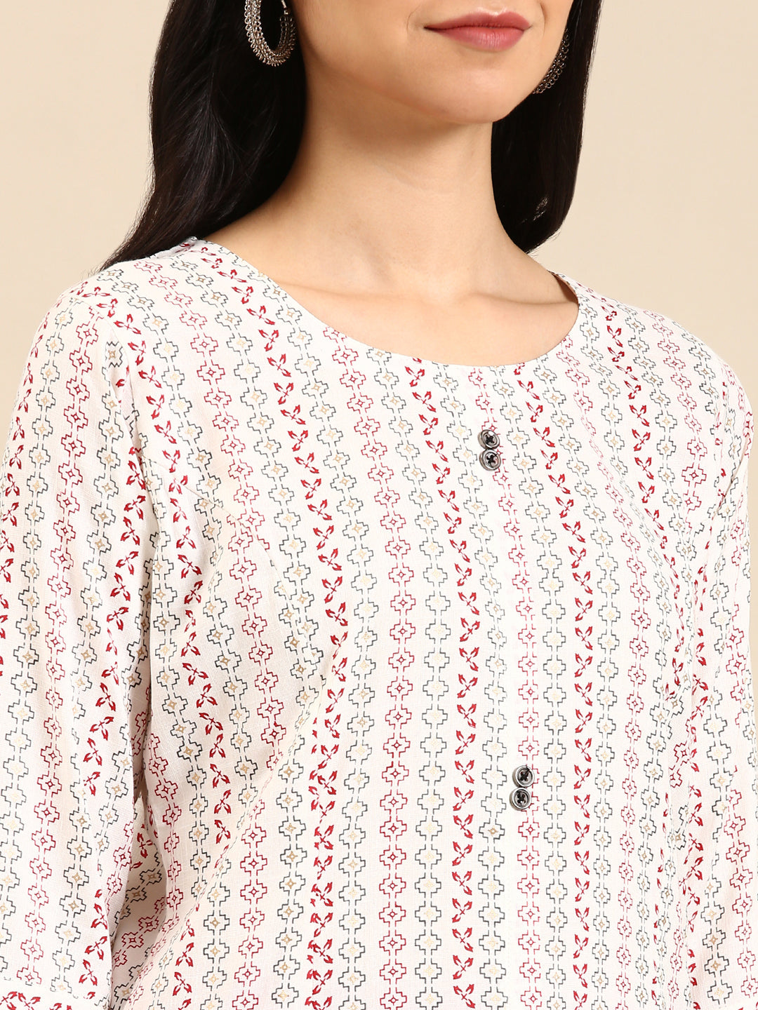 Women's White Printed Straight Kurta