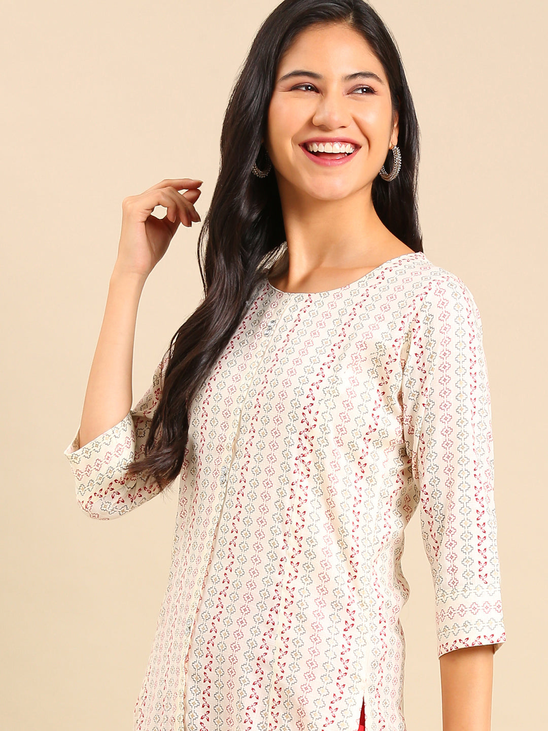 Women's White Printed Straight Kurta