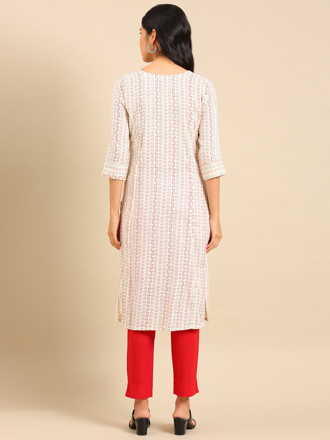 Women's White Printed Straight Kurta