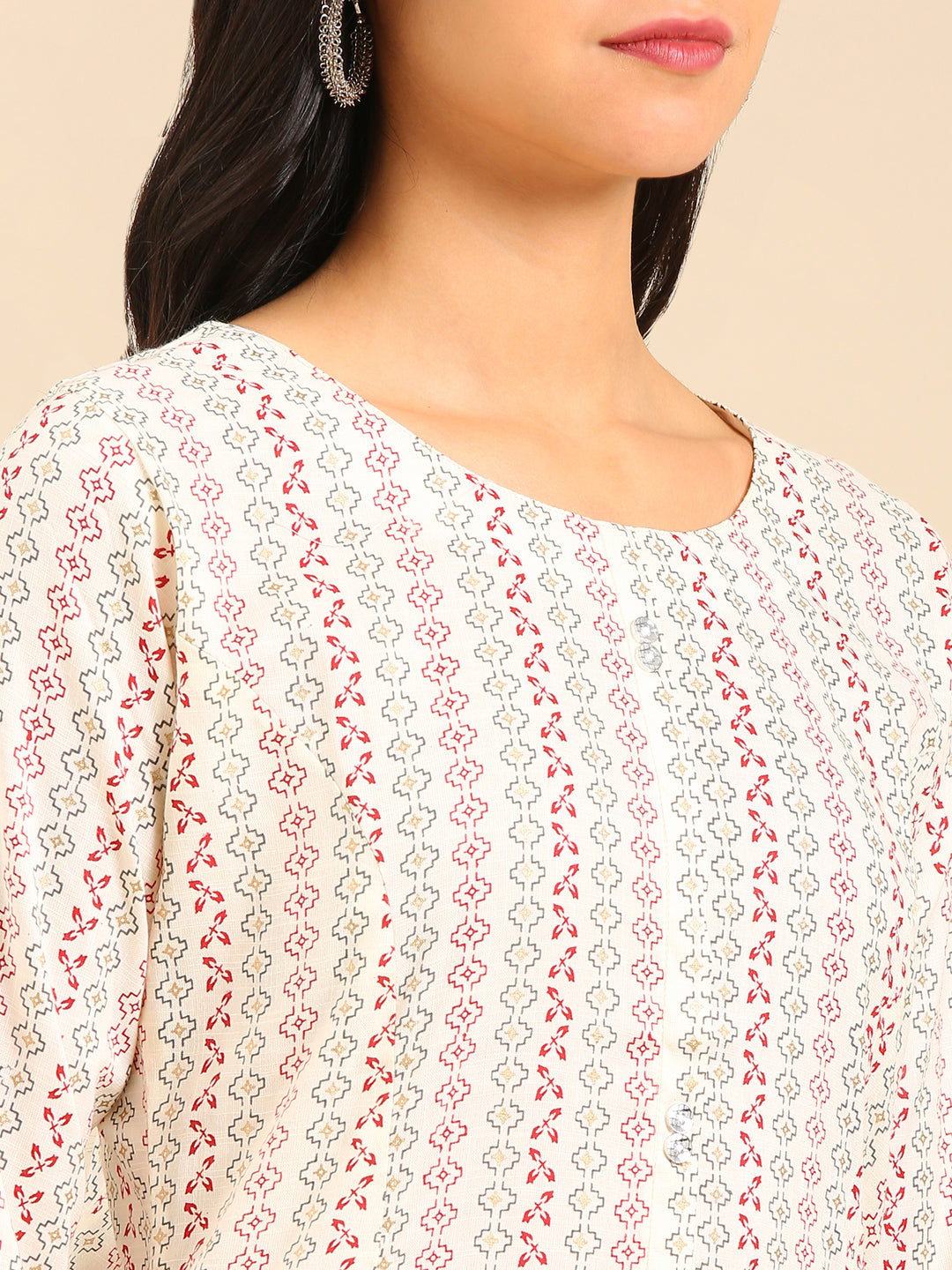 Women's White Printed Straight Kurta