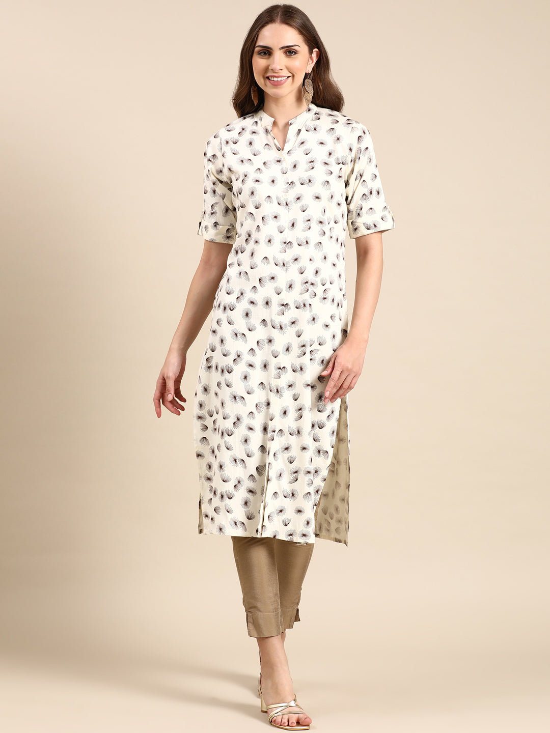 Women's Off White Geometrical Straight Kurta