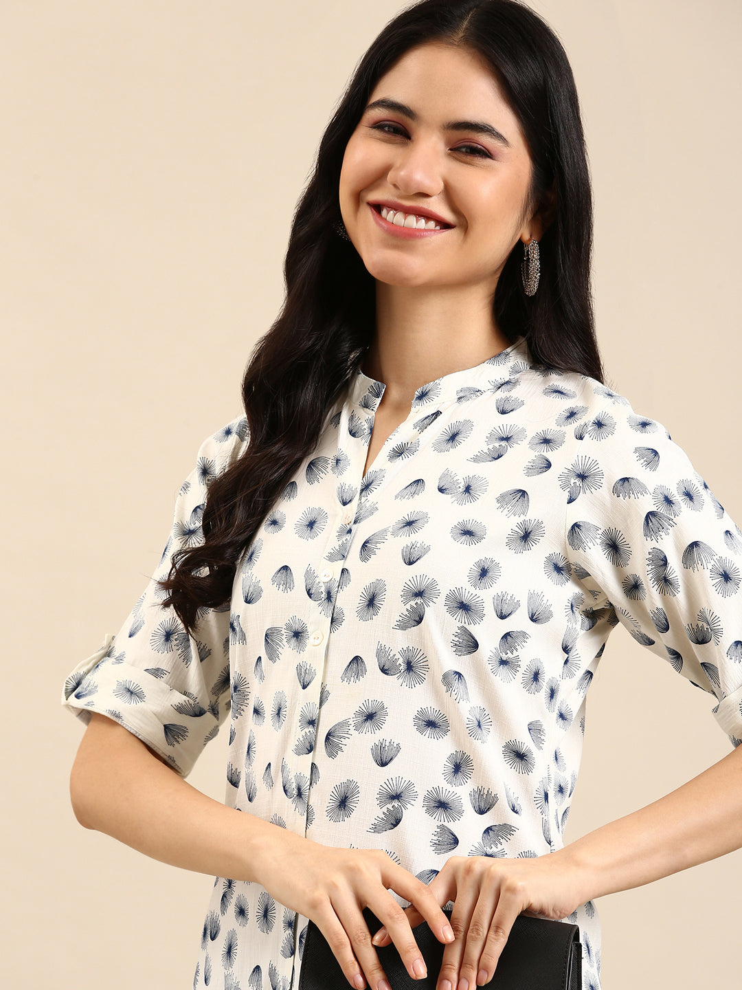 Women's White Printed Straight Kurta