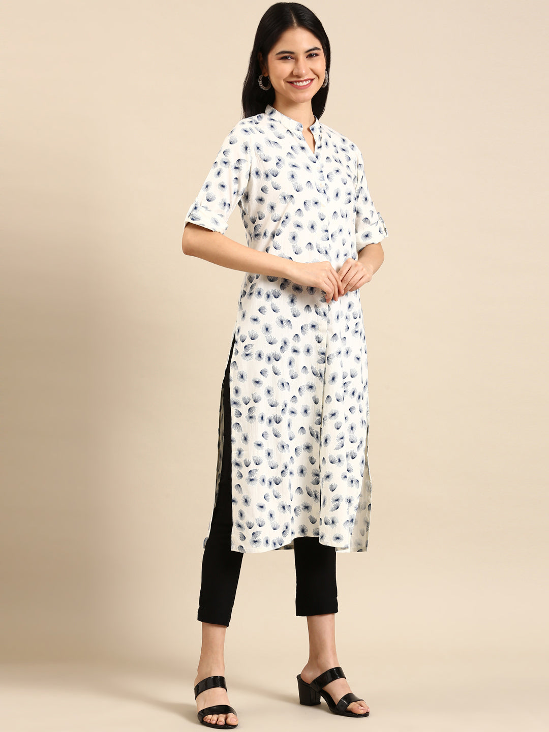 Women's White Printed Straight Kurta