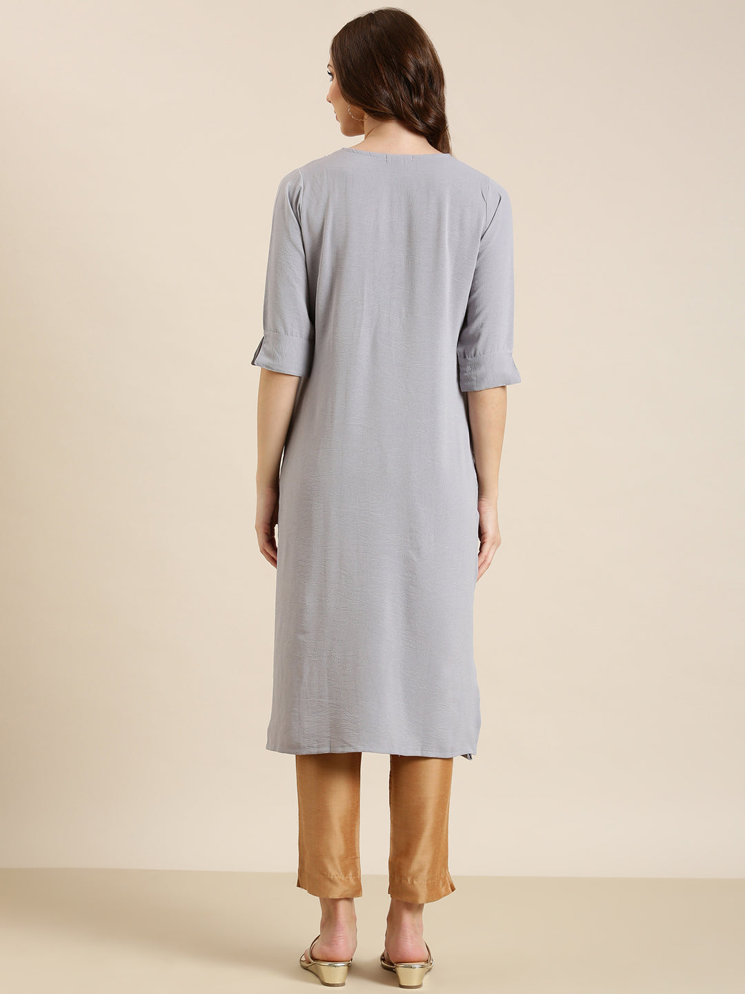 Women Grey Solid Straight Kurta