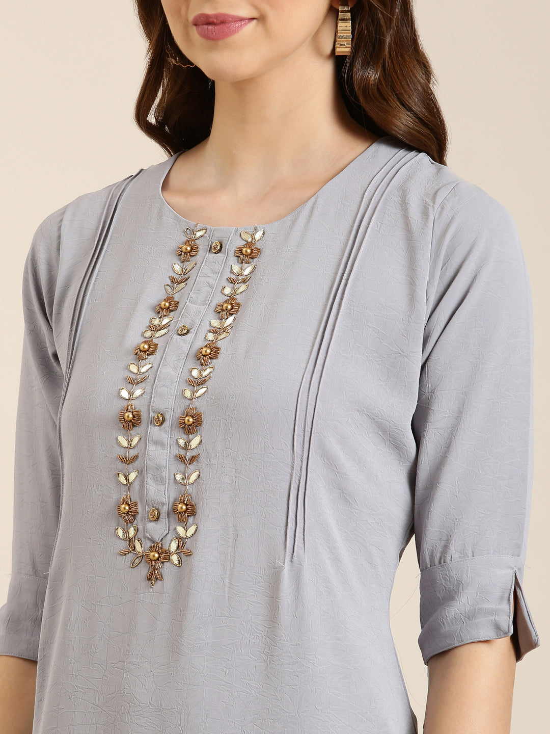 Women Grey Solid Straight Kurta