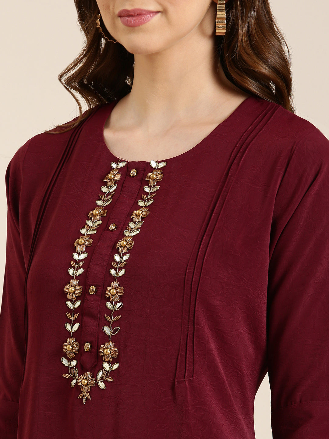 Women Maroon Solid Straight Kurta