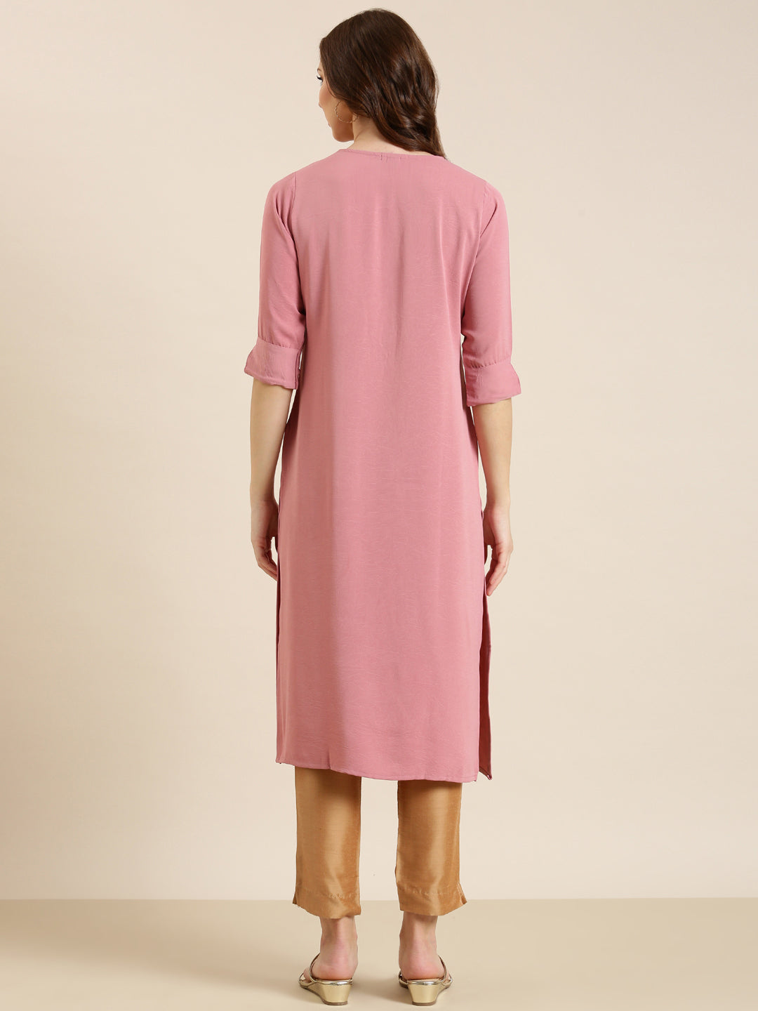 Women Pink Solid Straight Kurta