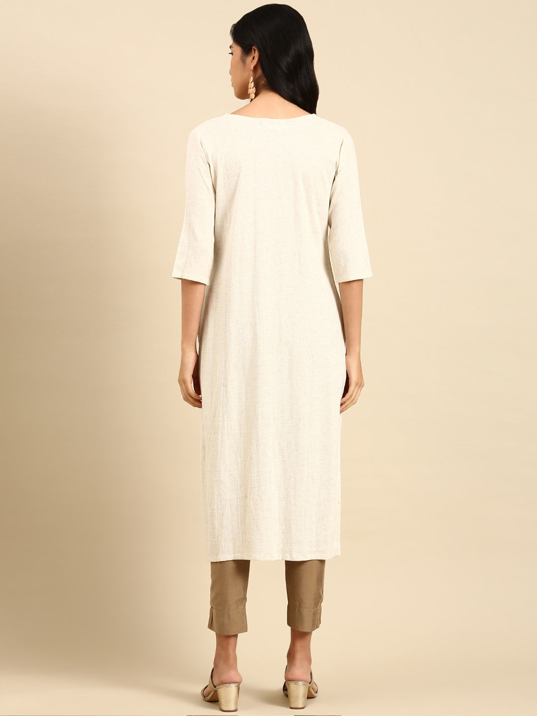 Women's Off White Printed Straight Kurta