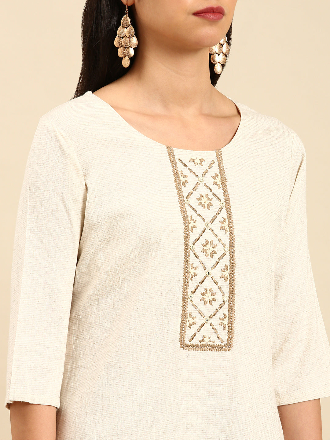 Women's Off White Printed Straight Kurta