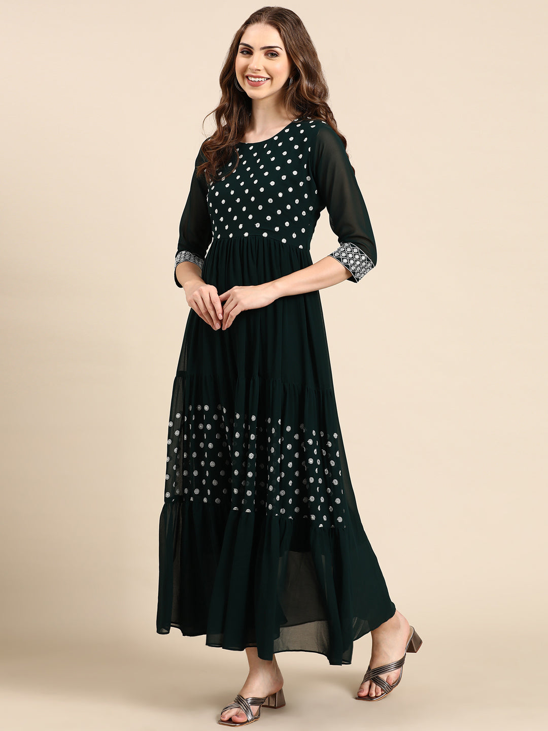 Women's Green Embellished Anarkali Kurta